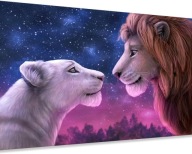 DIAMANTOVÁ VÝŠIVKA 5D MOZAIKA LEVY V LÁSKE LEVÉHO KRÁLA SIMBA NALA 60CM X 40CM