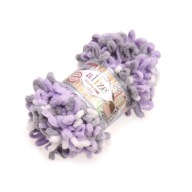 Priadza Puffy Fine 6372, levanduľa, mix bielej a šedej farby