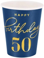 Happy Birthday 50th Birthday Navy Blue Party papierové poháre 220ml 6ks.