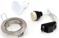 Nastaviteľný držiak LED lampy, nikel + LED GU10 7W 560lm studená biela + pätica GU10
