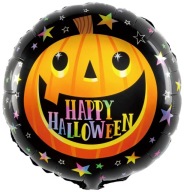 HALLOWEENSKÝ FÓLIOVÝ BALÓN, okrúhly, ČIERNA, TEKVICA HAPPY, DUCH, NÁVOD, 45 cm