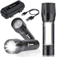 Silná, nabíjateľná vojenská LED COB USB nabíjateľná taktická baterka + puzdro