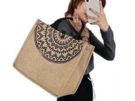 Béžová čierna plátenná taška Boho BAG A4