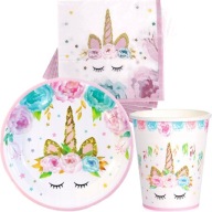 Súprava tanierov, šálok a obrúskov JEDNOROŽEC 1.-9.narodeniny UNICORN PARTY XL