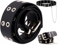 Čierny kožený dámsky opasok Punk Silver Reťaz