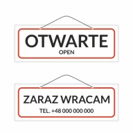 Nápis OTVORENÉ, ČOSKORO VRÁMEM, TEL. Váš projekt
