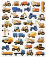 KONVEXNÉ MOTIVAČNÉ NÁLEPKY PUFFY 20x30cm STAVEBNÉ VOZIDLÁ TRAKTOR