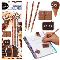 Voňavá sada 3x školských ceruziek a vonných gumičiek CHOCOLATE KIDEA