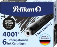 Náboje Pelikan do plniacich pier, krátke, ČIERNA, 6 kusov