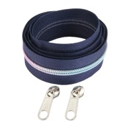Páska na zips 5mm námornícka modrá, dúhová špirála + zipsy