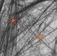 HALLOWEEN SPIDER WEB ČIERNA 2 ORANŽOVÉ PAVÚKY 20 GRAMOV DEKORÁCIA