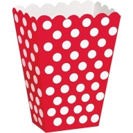 POPCORN KRABIČKY ČERVENÉ, biele bodky, torta, 6 ks