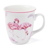 VEĽKÝ PORCELÁNOVÝ hrnček na kávu a čaj 550ml BIELY S FLAMINGINGMI KRÁSNY
