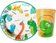 Sada tanierov, pohárov, DINOSAUROV, papiera, DINO PÁRTY, FAREBNÉ narodeniny