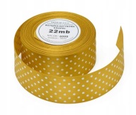 Zlatá saténová stuha s bodkami 25mm 22m
