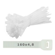 Plastové sťahovacie pásky, biele, 160x4,8 - 100 ks.