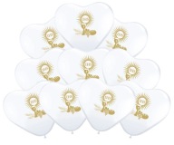 Communion Balloons HEARTS White with Gold Print IHS Communion COMMUNION 10 ks.