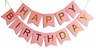 Ružová narodeninová girlanda, banner Happy Birthday,