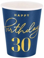 Happy Birthday 30th Birthday Navy Blue Party papierové poháre 220ml 6ks.