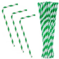 Rúrky z papierovej slamy lomené zelené pruhy 20cm 12 ks