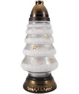 Sklenená sviečka na vianočný stromček, biela, s hviezdičkami, 30 cm