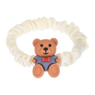 Ecru scrunchie do vlasov, medvedík, perličková ozdoba