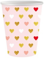 Ružové papierové poháre so srdiečkami na Valentína XoXo 250ml 6 ks.
