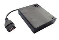 Košík na 4xAA R6 batérie s krytom, vypínačom, USB konektorom