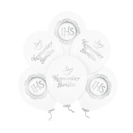 Balóniky na prijímanie, biele, strieborné, sväté prijímanie IHS, 30cm, 6 kusov