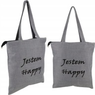 Nákupná taška I AM HAPPY, šedá