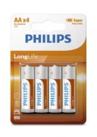 Philips Longlife AA batérie R6 R06 1,5V zinok x4