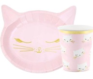 Sada tanierov a papierových pohárov CAT SMILE 1-99 narodeninová PARTY CAT 22