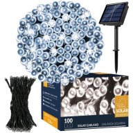 SOLÁRNE VIANOČNÉ SVETLÁ 100 LED 12m GARLAND STUDENÁ BIELA ​​8 FUNKCIÍ