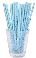 Papierové slamky torta BLUE GOLD STARS
