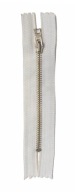 Tenký pevný kovový zips, biely, 14 cm
