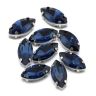 Šijacie kamienky v košíku, sklo/mosadz, modrá, 10x5x4mm, 10ks
