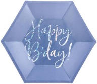 Navy Blue papierové taniere na narodeniny s nápisom HAPPY B'DAY 20 cm, 6 ks