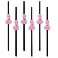 BLACK papierové slamky, ružový PENIS, BACHELORette party, PARTY x6