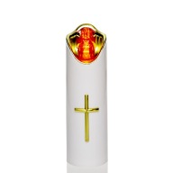 Biela LED vložka do sviečky so zlatým vnútrom a 17 cm červeným krížom