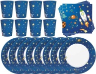 Set taniere, šálky, obrúsky, COSMOS, raketa, hviezdy, mimozemšťania, narodeniny