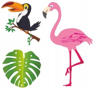 NÁLEPKY NA BIELEJ FÓLII NA NÁSTENNÝ NÁBYTOK FLAMING MONSTERA TOUCAN HWAII