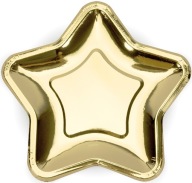 Papierové taniere STAR, zlaté, 23 cm, 6 ks, k narodeninám, hviezda, chróm, XL
