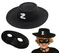 Čierny klobúk mušketiera Zorro + maska ​​na Halloweensky karneval
