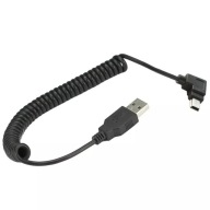 Uhlový USB - Špirálový kábel Mini USB, ĽAVÝ, 1,5 m