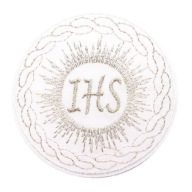Hostiteľ IHS, biela výšivka, 1 kus, znak, COMMUNION, nášivka alba, 2
