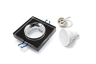 SET ČIERNE SKLO HALOGÉNOVÉ SVIETIDLÁ + LED ŽIAROVKA 10W + GU10 6000K