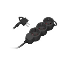 3-cestný Schuko predlžovací kábel 1,5m 3x1,5mm2 16A, plochá zástrčka, čierna