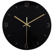 SKLENENÉ NÁstenné HODINY ZLATÉ PRVKY ČIERNY CIFERNÍK 30CM LZE-03