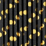 Čierne papierové slamky so zlatými bodkami, 10 ks.
