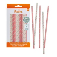 Decora papierové slamky 6x210mm Pink White Stars 80ks